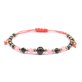 Bransoletka celebrytka czarny TURMALIN Kwarc Różowy HEMATYT ochrona miłość